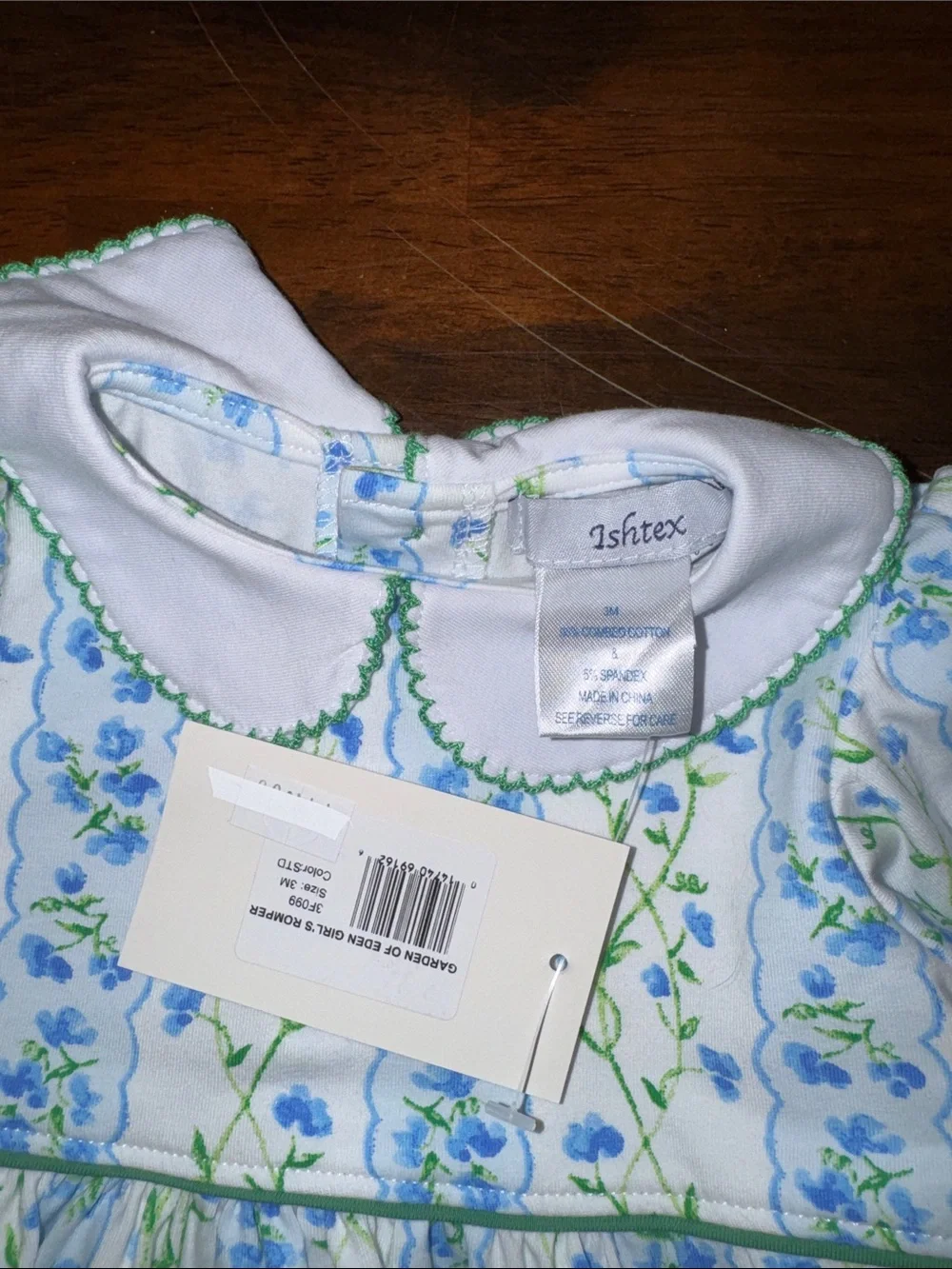 Classic Blue Floral Baby One-Piece with Peter Pan Collar